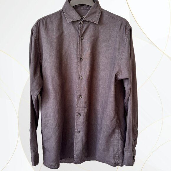 Pronto Uomo Linen Button-Up Shirt Black - Picture 1 of 6